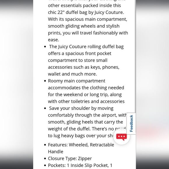 Juicy Couture Heart Cherries Travel Rolling Duffel Bag - Picture 13 of 14